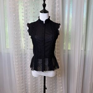 INC International Concepts Black Lace Sleeveless Button-Up Blouse